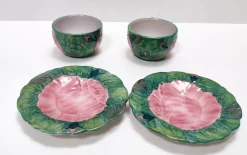 Grüne Tee- oder Kaffeetassen aus Steingut mit Blumenmotiven von Zaccagnini, 1940er, 4er Set