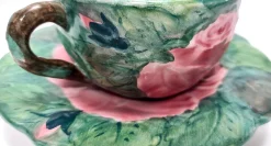Grüne Tee- oder Kaffeetassen aus Steingut mit Blumenmotiven von Zaccagnini, 1940er, 4er Set