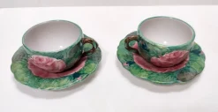 Grüne Tee- oder Kaffeetassen aus Steingut mit Blumenmotiven von Zaccagnini, 1940er, 4er Set