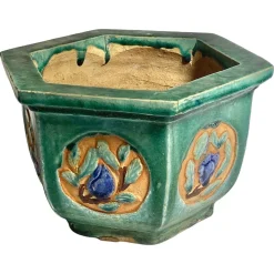Grün glasierter Blumentopf aus Terrakotta, Frankreich, 1930er