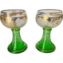 Grün Vergoldete Weingläser, Frankreich, 1940er, 2er Set
