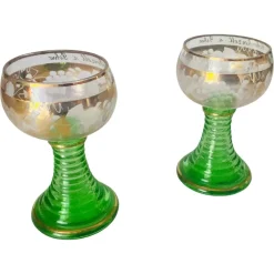 Grün Vergoldete Weingläser, Frankreich, 1940er, 2er Set