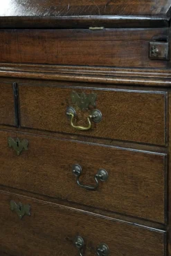 Große antike englische Kommode aus Eiche mit Geheimfächern und abgestuftem Interieur, 18. Jh.