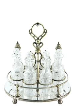 Große antike ovale achtteilige versilberte Menage, 1910, 8 . Set