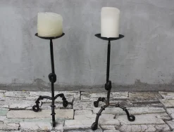 Große Bodenkerzenhalter aus Schmiedeeisen, 1940er, 2er Set