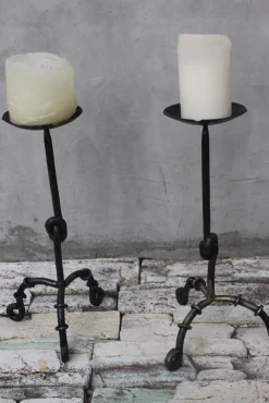 Große Bodenkerzenhalter aus Schmiedeeisen, 1940er, 2er Set