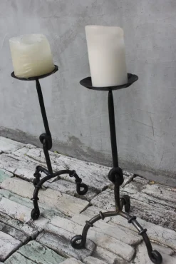 Große Bodenkerzenhalter aus Schmiedeeisen, 1940er, 2er Set