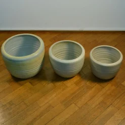 Große Cremeweiße Studio Keramik Übertöpfe von Mobach 1980er, 4 . Set