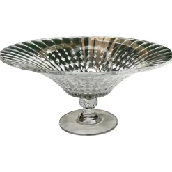 Große Französische Tazza Obstschale aus Kristallglas mit Rautenmuster, 1950er