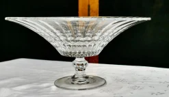 Große Französische Tazza Obstschale aus Kristallglas mit Rautenmuster, 1950er