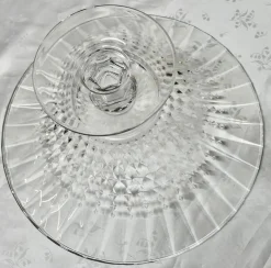 Große Französische Tazza Obstschale aus Kristallglas mit Rautenmuster, 1950er
