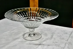 Große Französische Tazza Obstschale aus Kristallglas mit Rautenmuster, 1950er