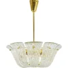 Große Geschwungene Vintage Korblampe aus Messing & Strukturglas von JT Kalmar für Kalmar, Vienna, 1950