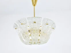 Große Geschwungene Vintage Korblampe aus Messing & Strukturglas von JT Kalmar für Kalmar, Vienna, 1950