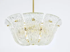 Große Geschwungene Vintage Korblampe aus Messing & Strukturglas von JT Kalmar für Kalmar, Vienna, 1950