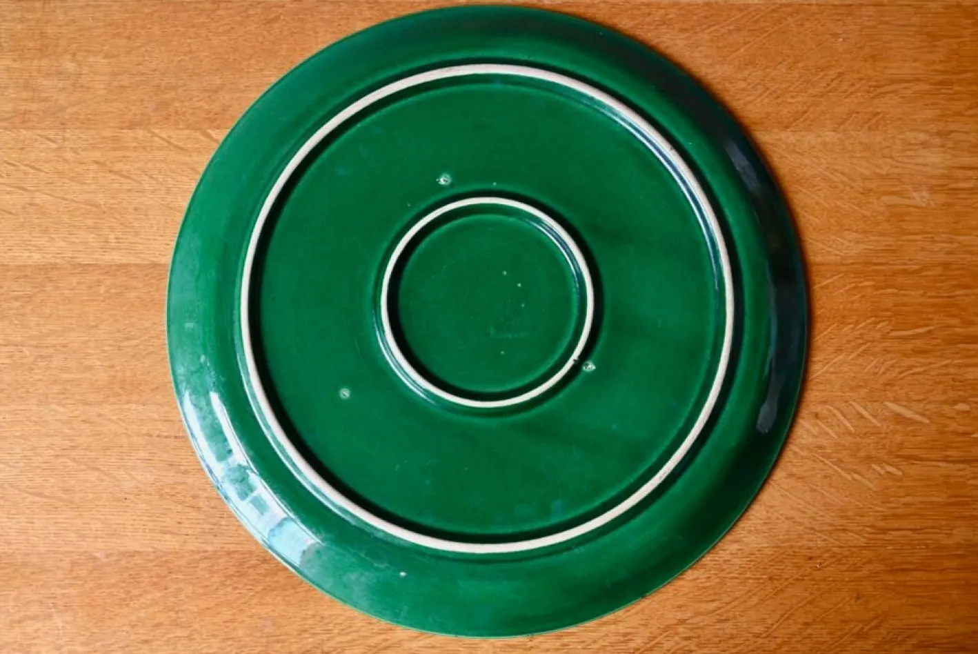 Große grüne Vintage Keramik Kuchenform, 1950