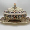 Große handbemalte französische Vieux Rouen Terrine mit Ladegerät, 1930er