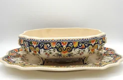 Große handbemalte französische Vieux Rouen Terrine mit Ladegerät, 1930er