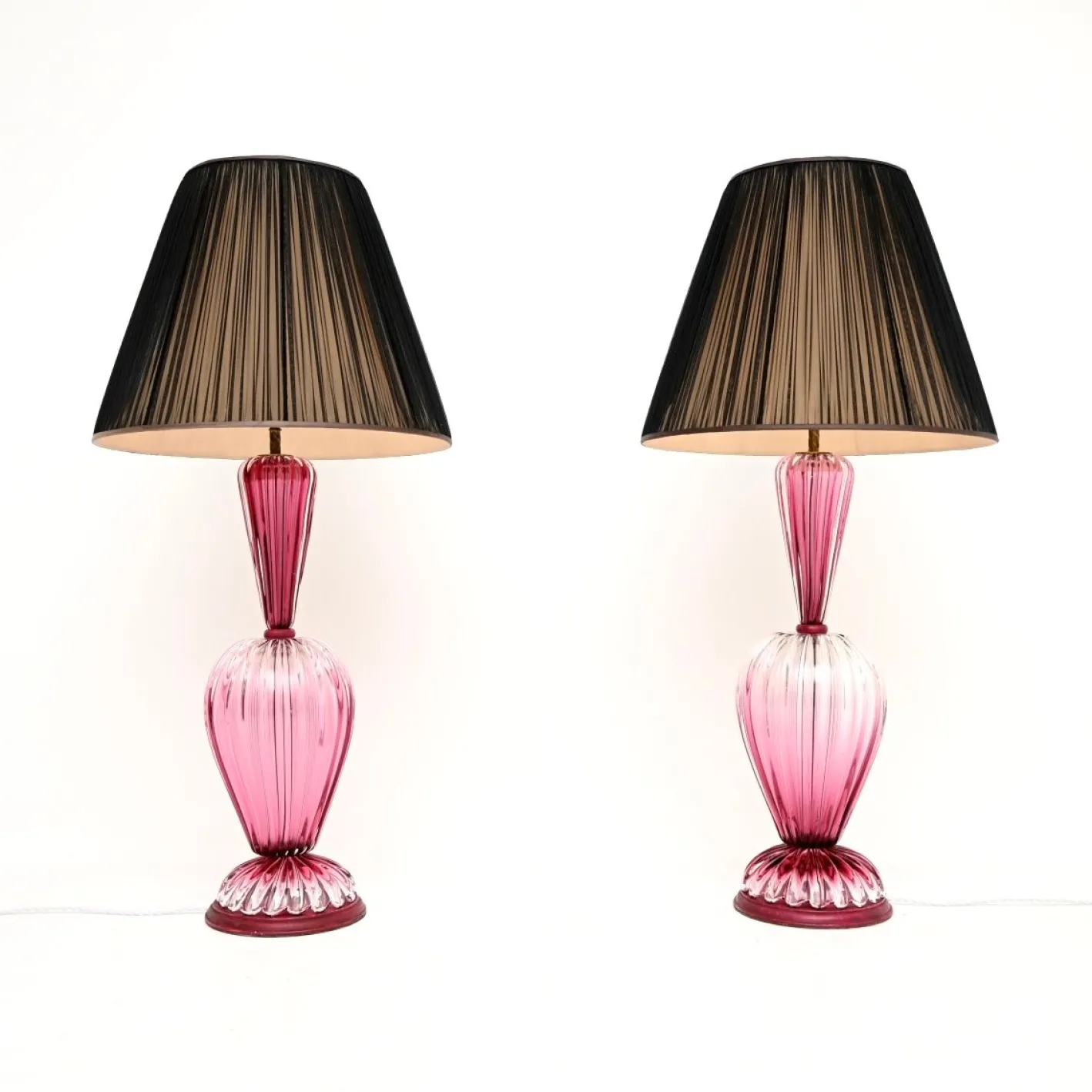 Große Italienische Murano Glas Tischlampen, 1960, 2er Set
