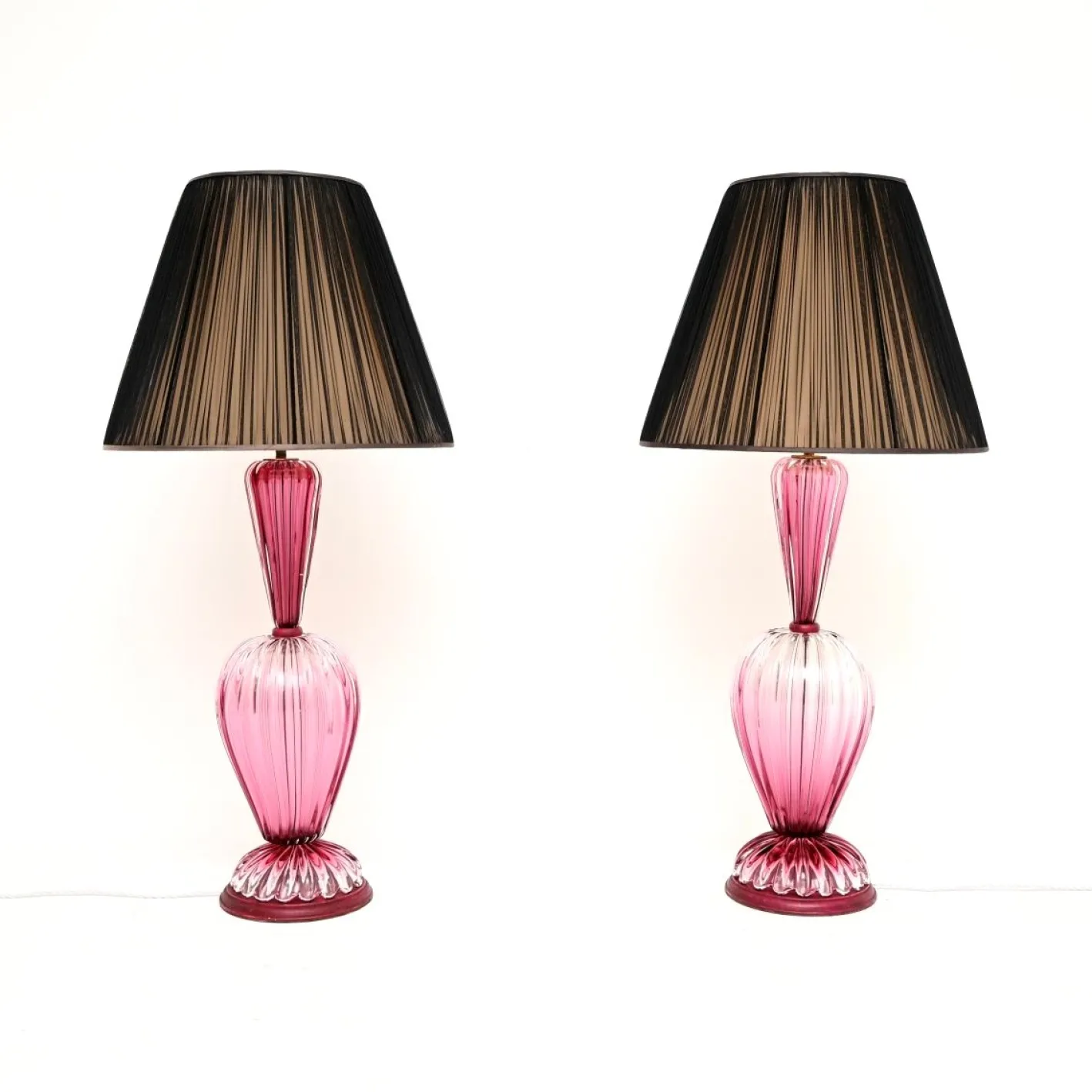 Große Italienische Murano Glas Tischlampen, 1960, 2er Set