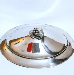 Große italienische Vintage Cassetti Versilberte Servierschale mit Deckel und Pyrex Einsatz, 1970er
