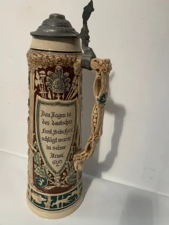 Großer Bierkrug aus glasiertem Steingut, Deutschland, Ende des 19. Jahrhunderts