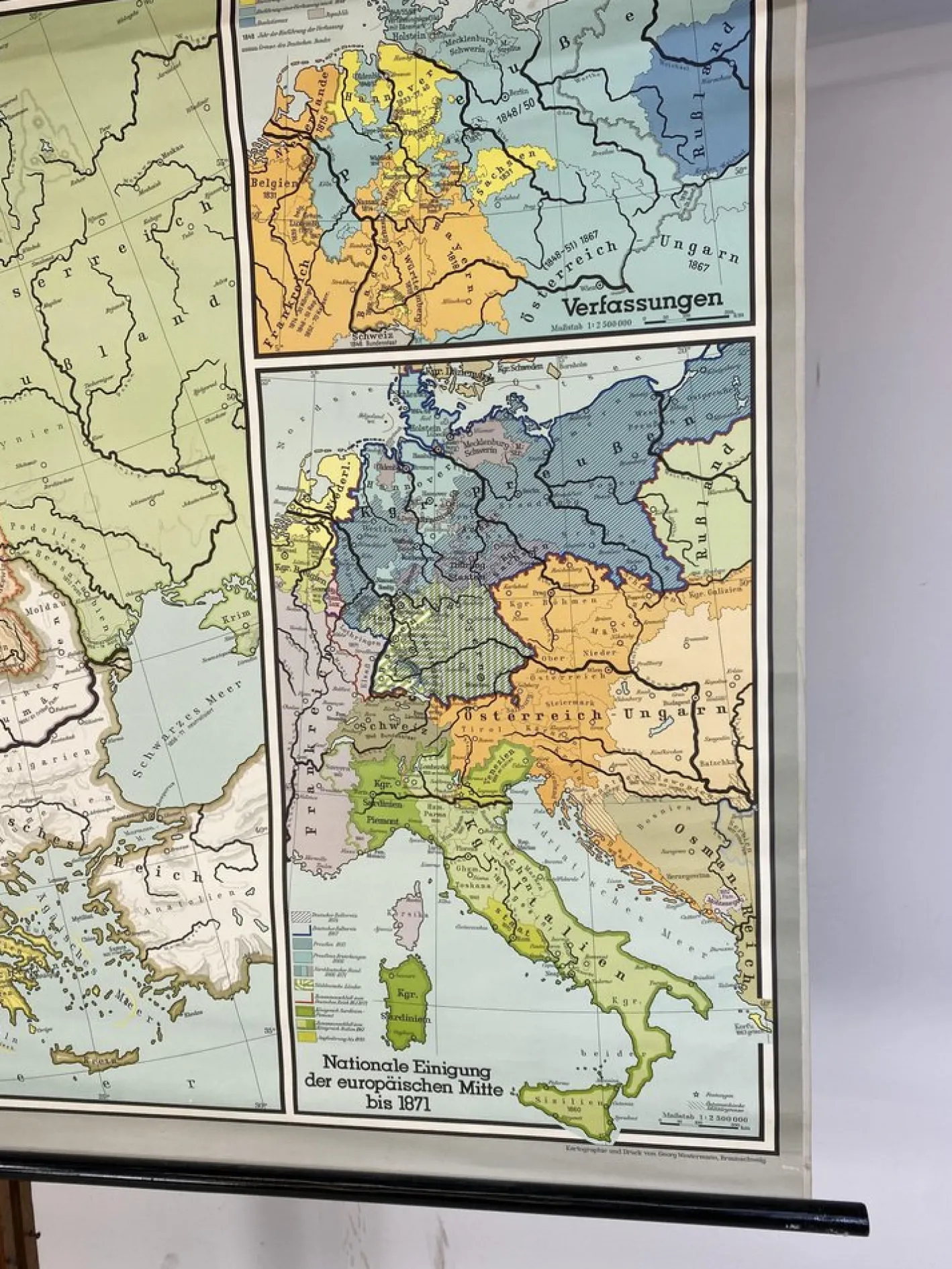 Großer bunter Vintage Europa Schulplan, 1960er
