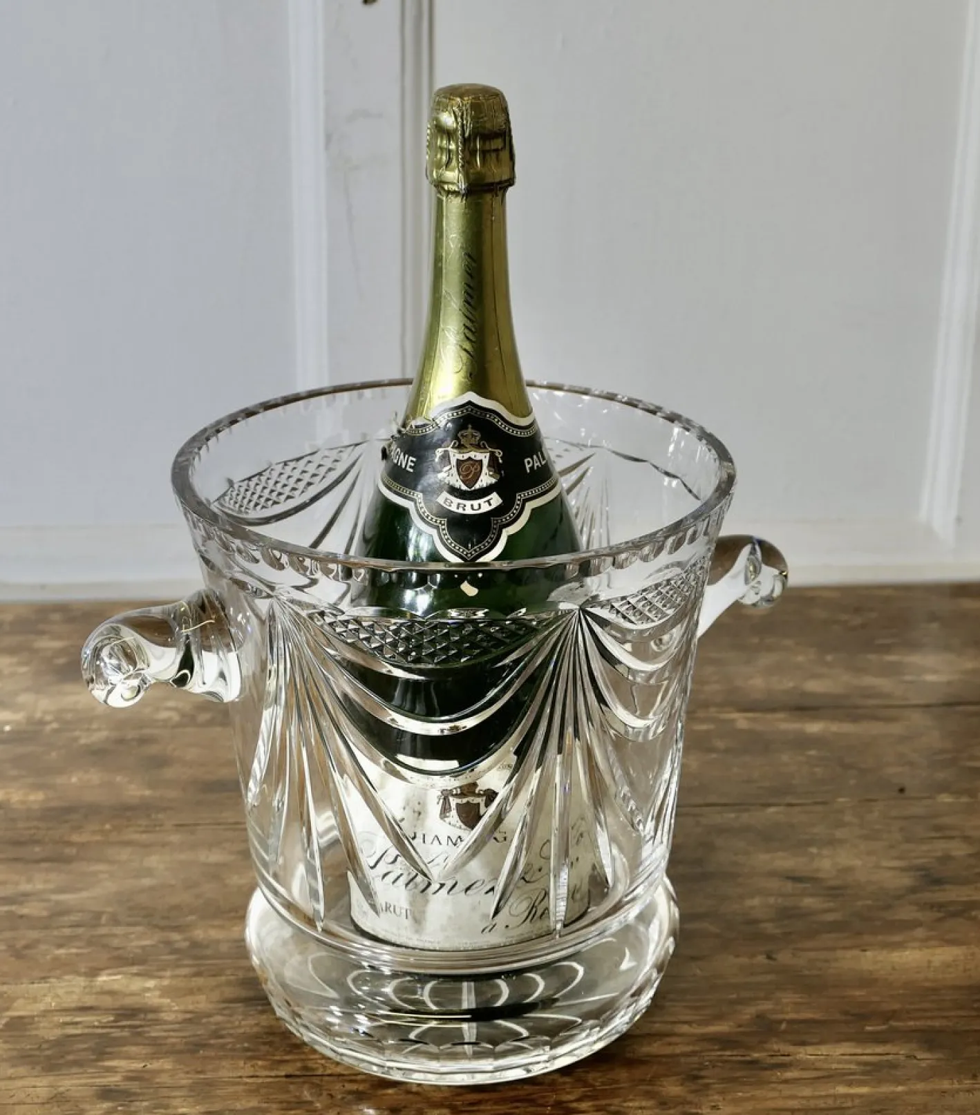 Großer Französischer Art Deco Eiskübel aus mundgeblasenem Kristallglas, 1920er