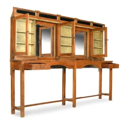 Großer Frisiertisch aus Holz mit 2 Spiegeln & 3 verglasten Schränken, 1940er