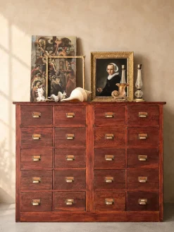 Großer italienischer Aktenschrank aus Kastanienholz mit 20 Schubladen, 1890er