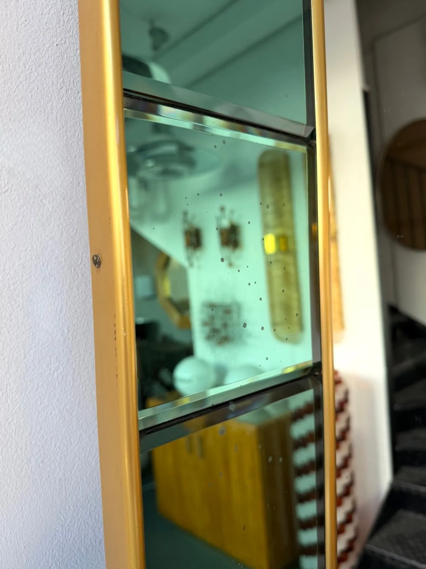 Großer italienischer Bodenspiegel aus grünem Glas & Messing von Cristal Art, 1960er