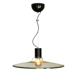Großer italienischer Kronleuchter aus dickem Glas, Chrom und schwarz lackiertem Metall, 1970er