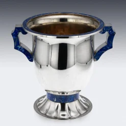 Großer Italienischer Vintage Weinkühler aus Silber & Lapislazuli, 1970