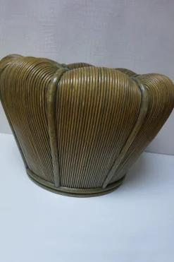 Großer Mid-Century Modern Rattan Übertopf aus Bambus, 1970er