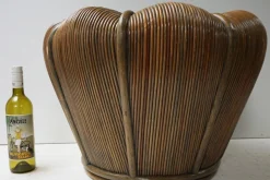 Großer Mid-Century Modern Rattan Übertopf aus Bambus, 1970er