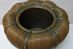 Großer Mid-Century Modern Rattan Übertopf aus Bambus, 1970er