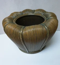 Großer Mid-Century Modern Rattan Übertopf aus Bambus, 1970er