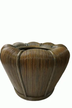 Großer Mid-Century Modern Rattan Übertopf aus Bambus, 1970er
