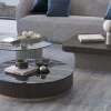 Großer moderner runder italienischer Couchtisch mit Keramikplatte und Holzgestell von Kabinet