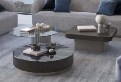 Großer moderner runder italienischer Couchtisch mit Keramikplatte und Holzgestell von Kabinet