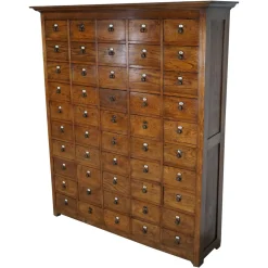Großer niederländischer Apothekerschrank aus Eiche mit Emailleschilden, 1900er