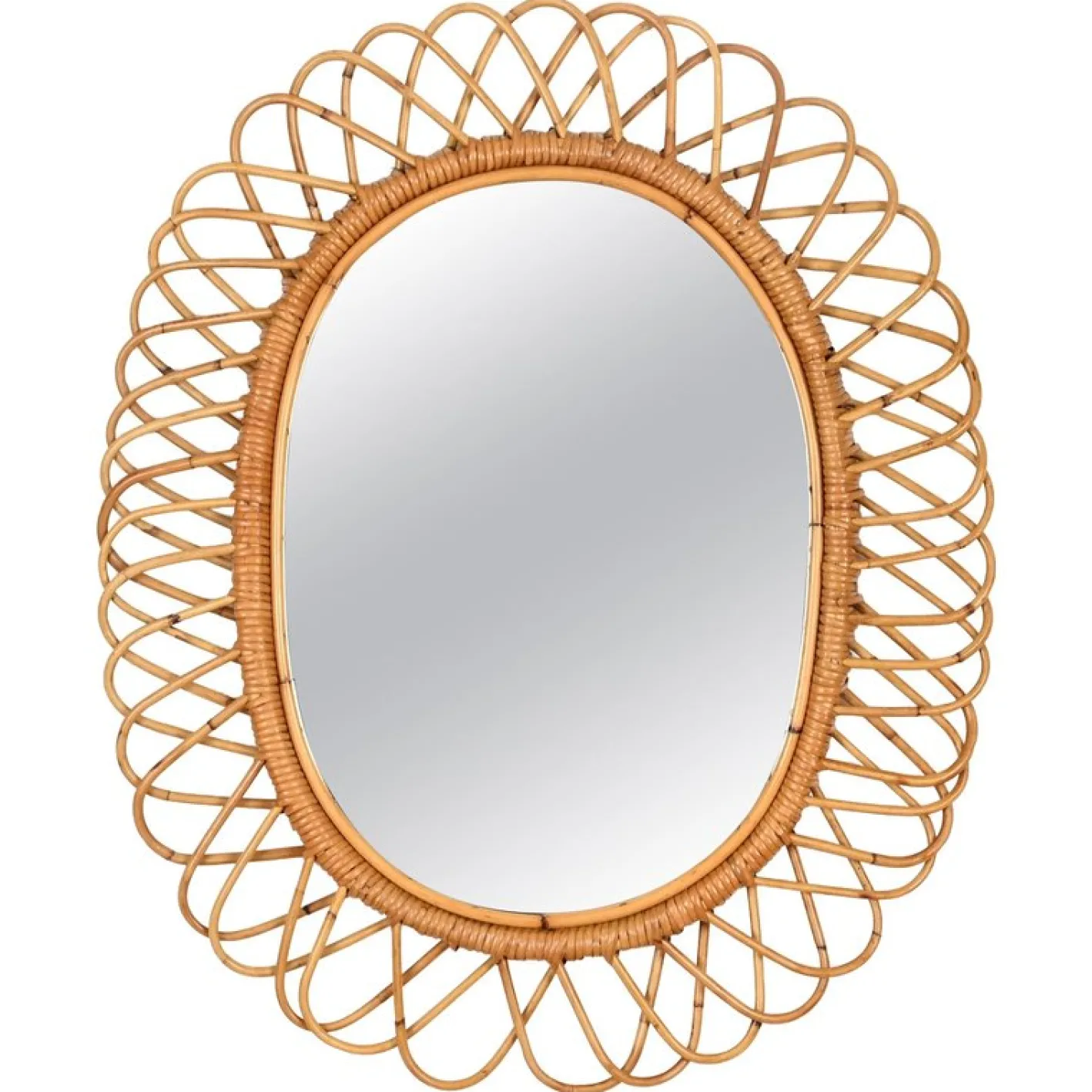 Großer ovaler Spiegel aus Bambus, Rattan & Korbgeflecht von Franco Albini, Italien, 1970er