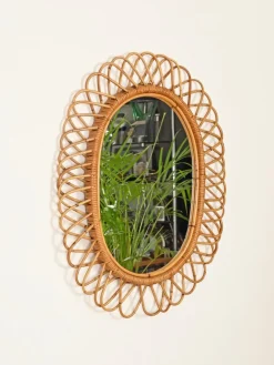 Großer ovaler Spiegel aus Bambus, Rattan & Korbgeflecht von Franco Albini, Italien, 1970er