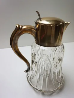 Großer Vintage Krug aus vergoldetem Kristallglas mit Eiseinsatz, 1930er