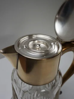 Großer Vintage Krug aus vergoldetem Kristallglas mit Eiseinsatz, 1930er