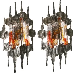 Große Schwedische Brutalistische Wandleuchten, 1960er, 2er Set