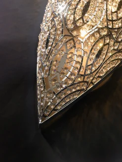 Große silberne Arabesque Hängelampe aus Stahl & Kristallglas von VGnewtrend