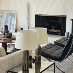 Große Sillons Keramik Lampen mit Pergament Lampenschirmen von Atelier Cabanel, 2er Set