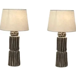 Große Sillons Keramik Lampen mit Pergament Lampenschirmen von Atelier Cabanel, 2er Set