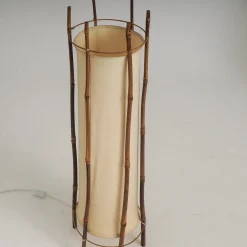 Große Stehlampe aus Bambus & Leinen von Louis Sognot, 1960er